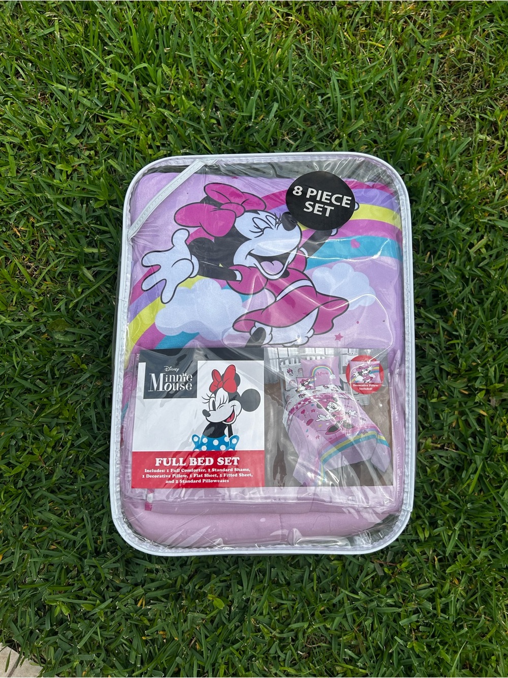 Disney Minnie Mouse Full Bed Set - Pink Purple with Rainbow